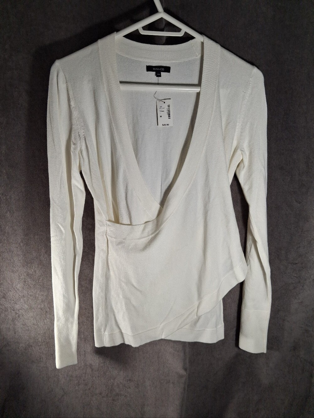 RW&CO. Off White Faux Wrap Deep V-Neck Long Sleeve Sweater NWT M